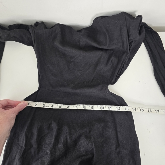 Jason Wu Open Back Linen Blend Tiered Hem Midi Sundress Black Flutter Sleeve L - Picture 9 of 13